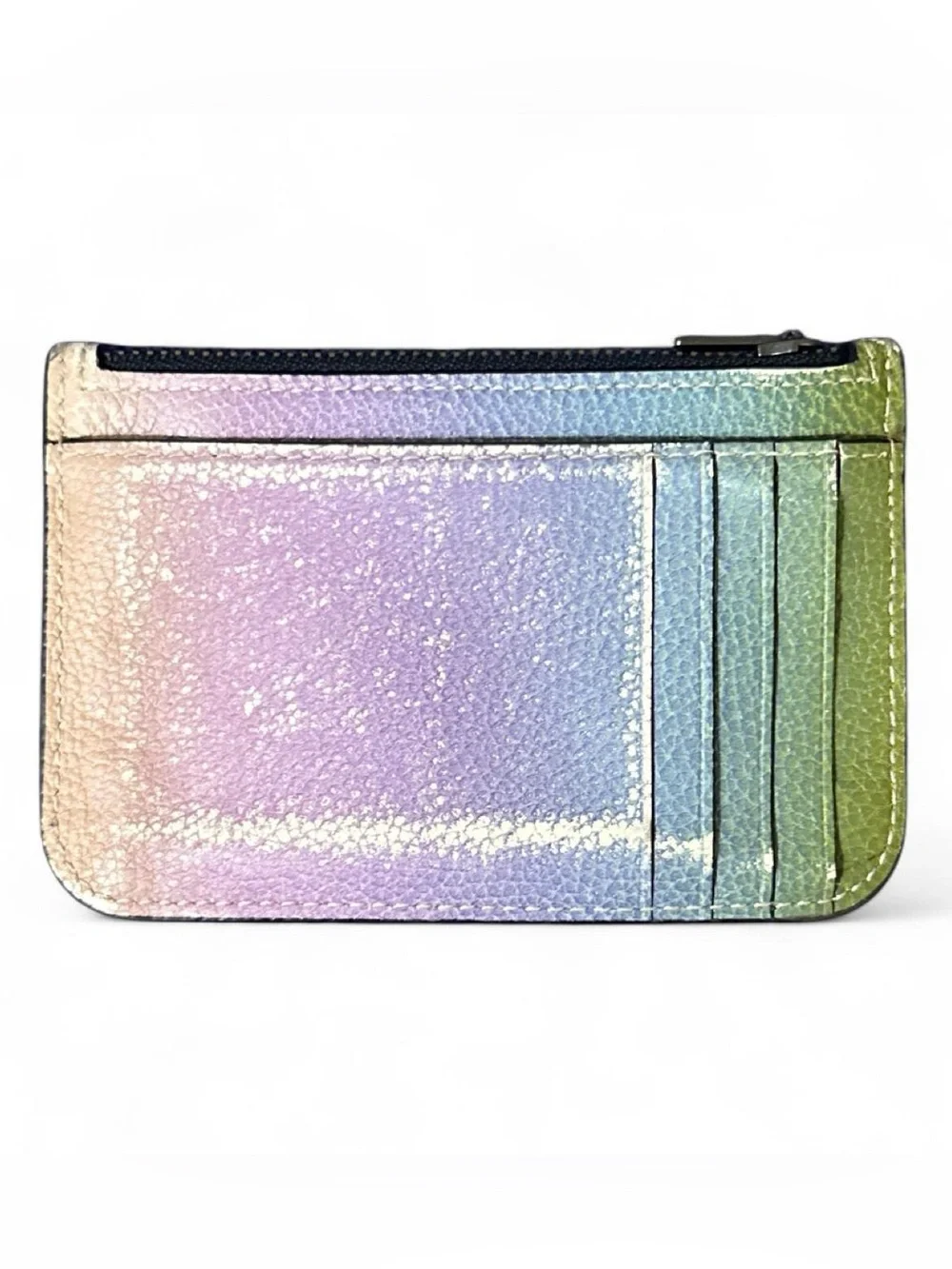 Coach Rainbow Gradient Pebbled Leather Zip Pouch - Pastel Yellow, Blue, Pink